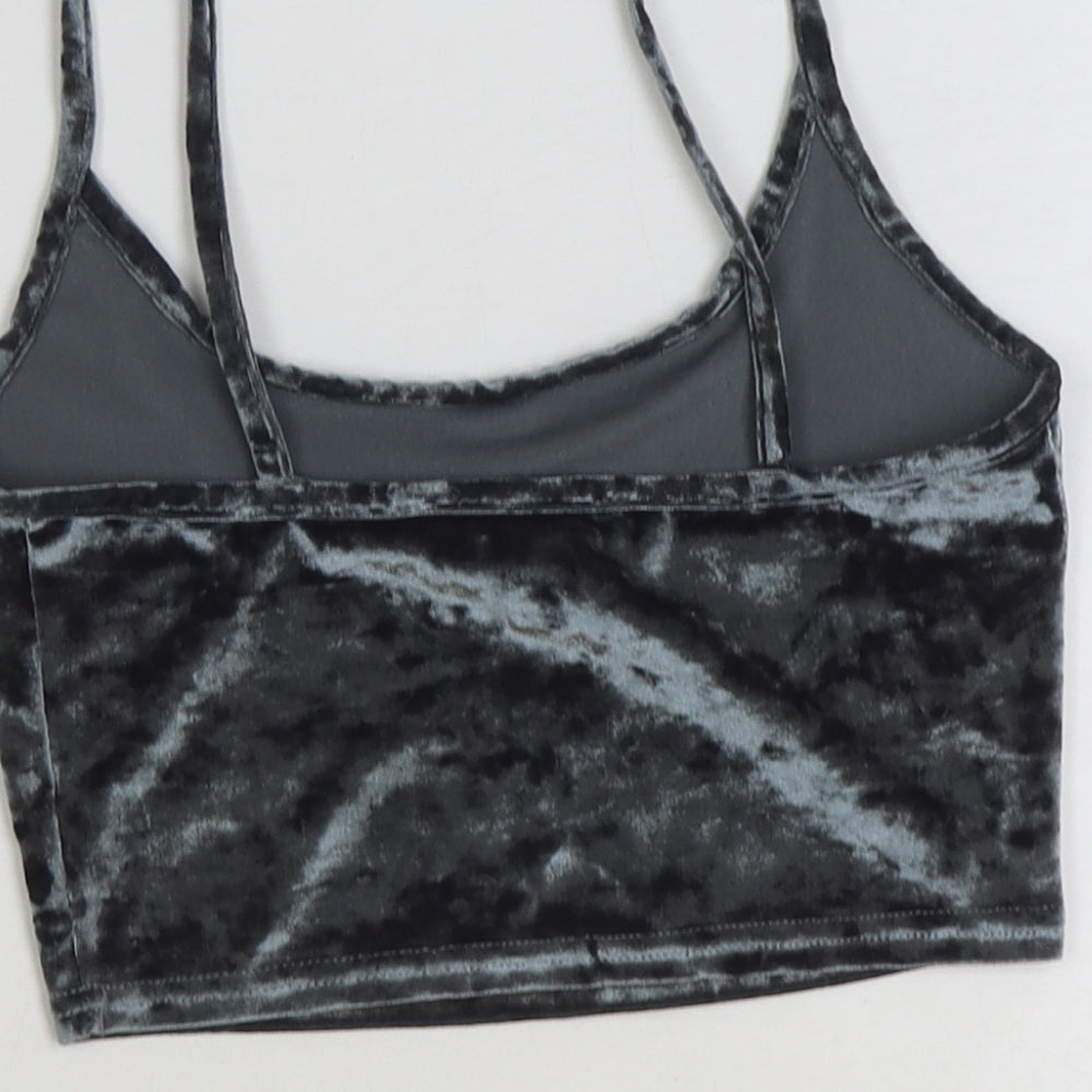 Topshop Womens Black Polyester Cropped Tank Size 4 Scoop Neck
