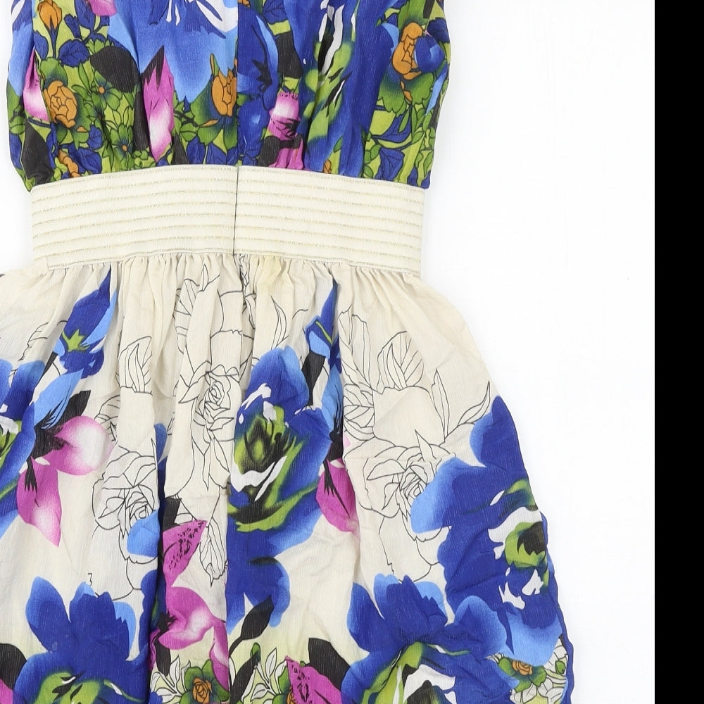 Layers Womens Multicoloured Floral Polyester Fit & Flare Size 6 Round Neck Zip