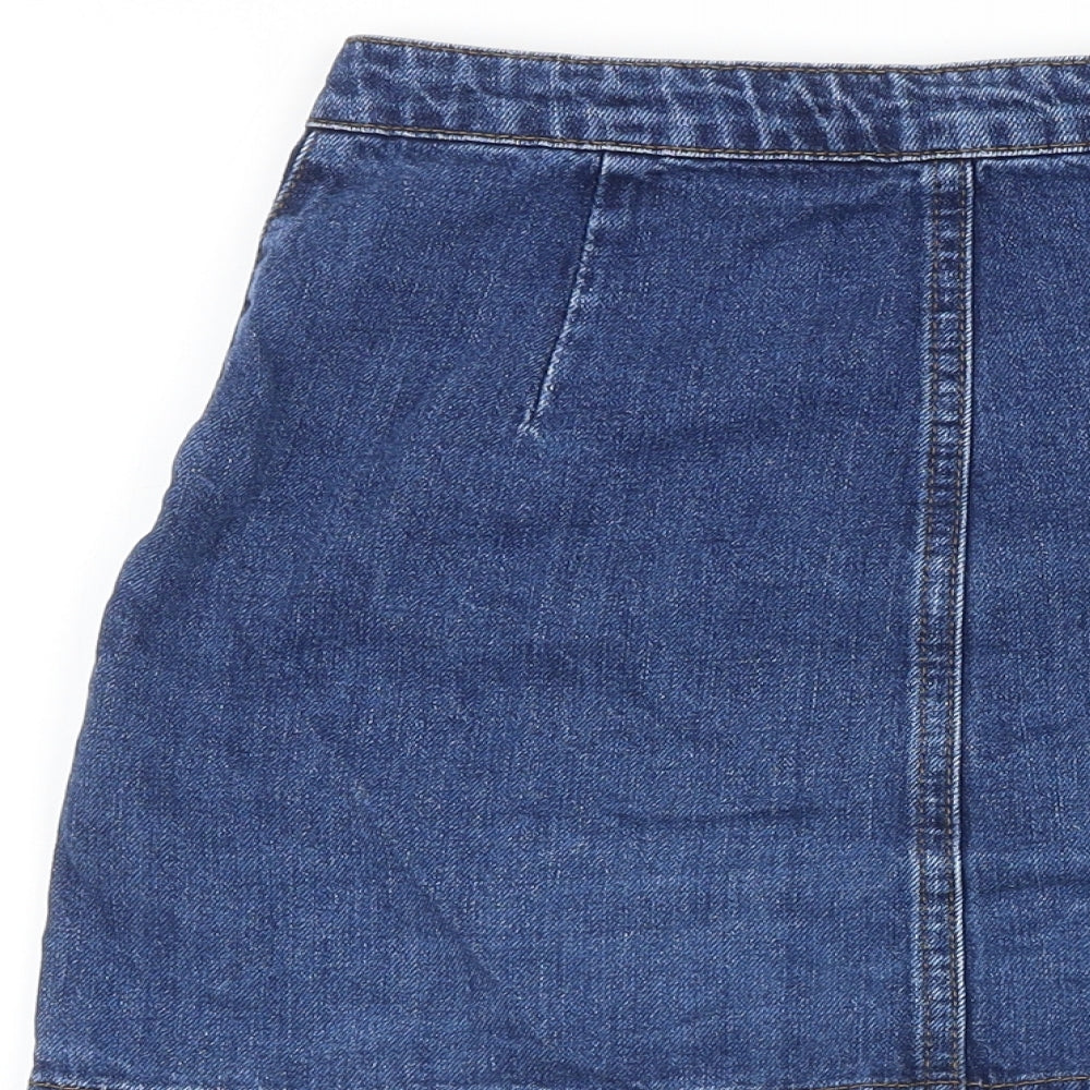 Topshop Womens Blue Cotton Straight & Pencil Skirt Size 26 in Button