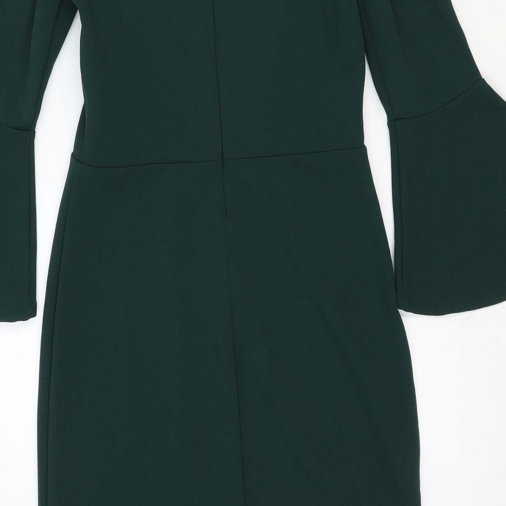 H&M Womens Green Cotton Pencil Dress Size XS Off the Shoulder Zip