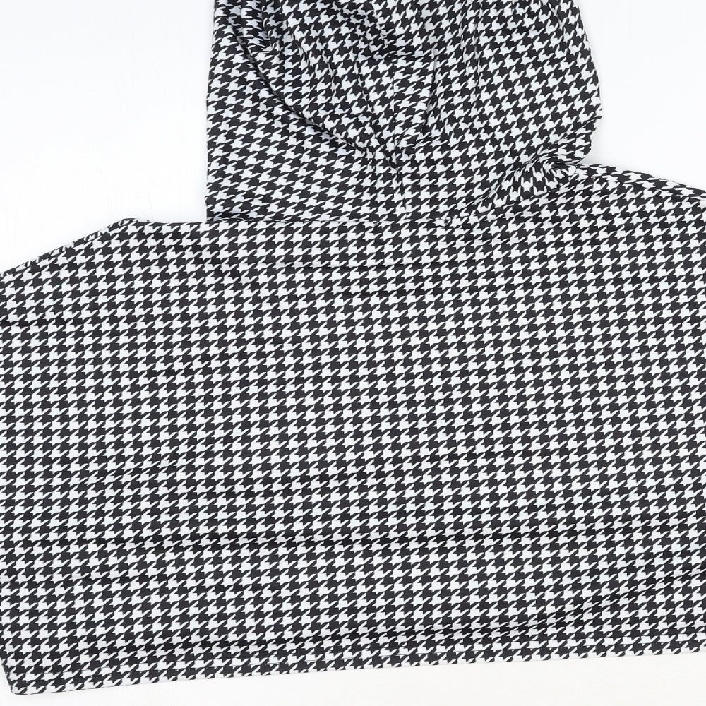 SheIn Womens Black Houndstooth Polyester Pullover Hoodie Size L Pullover - Cropped