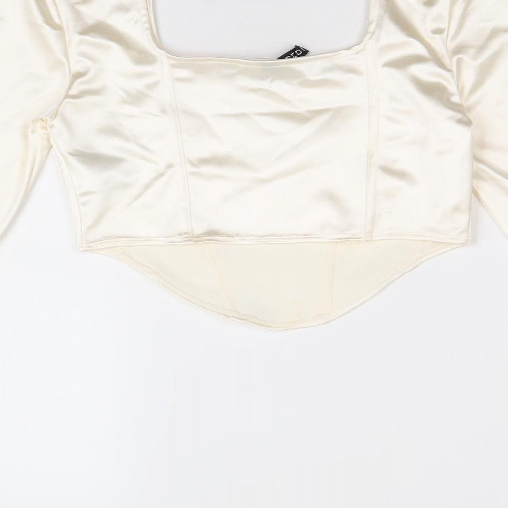 Divided by H&M Womens Ivory Viscose Cropped Blouse Size S Square Neck