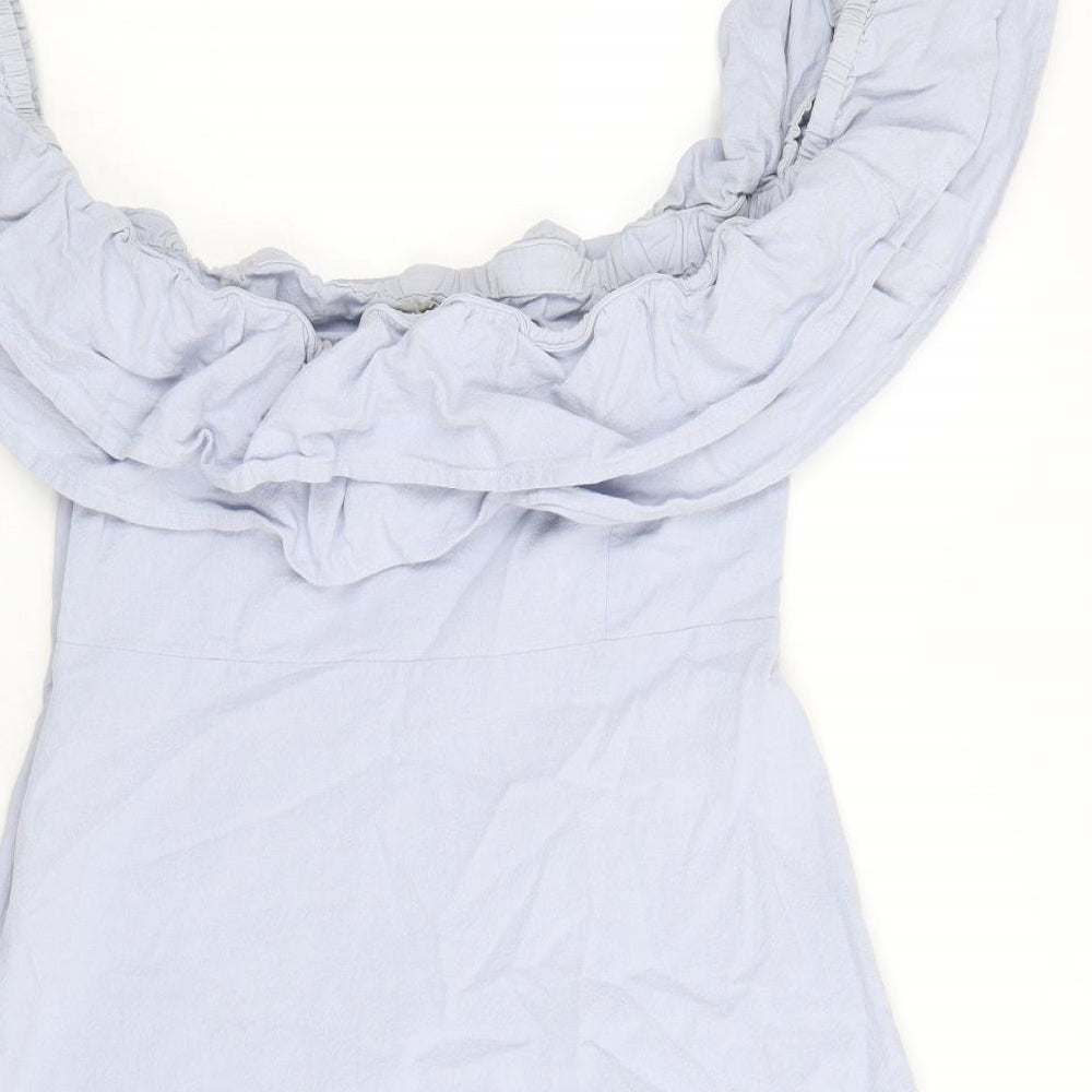 ASOS Womens Blue 100% Cotton A-Line Size 10 Off the Shoulder Zip