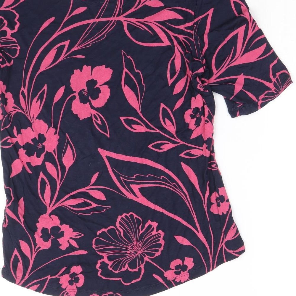 Marks and Spencer Womens Blue Floral Viscose Basic T-Shirt Size 10 Round Neck