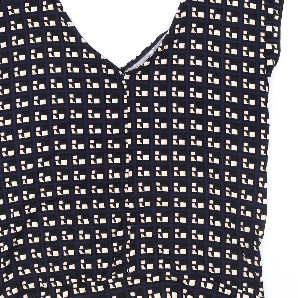 Blue Chameleon Womens Blue Geometric Viscose Basic T-Shirt Size M V-Neck