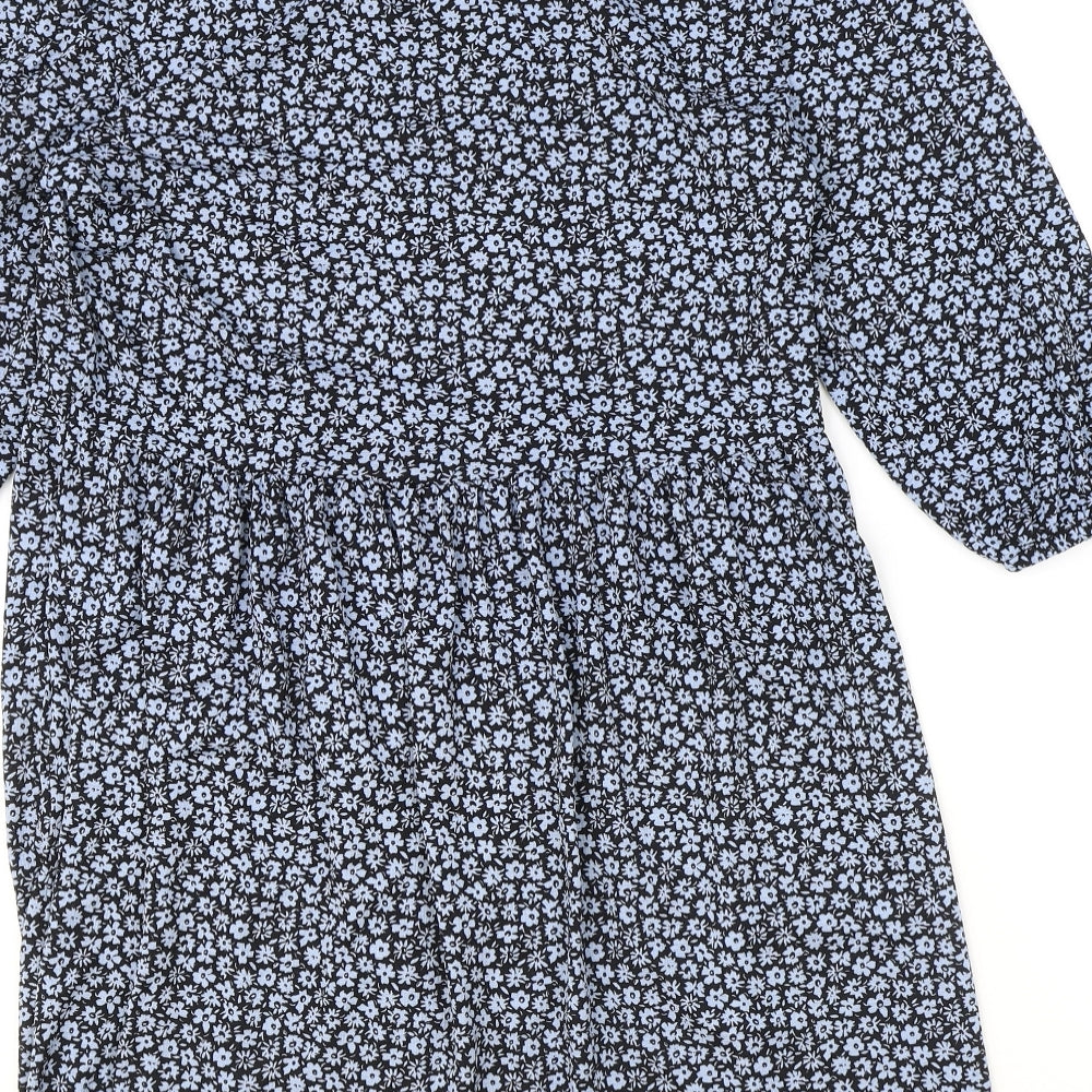 Stradivarius Womens Blue Floral Polyester A-Line Size L Roll Neck Pullover
