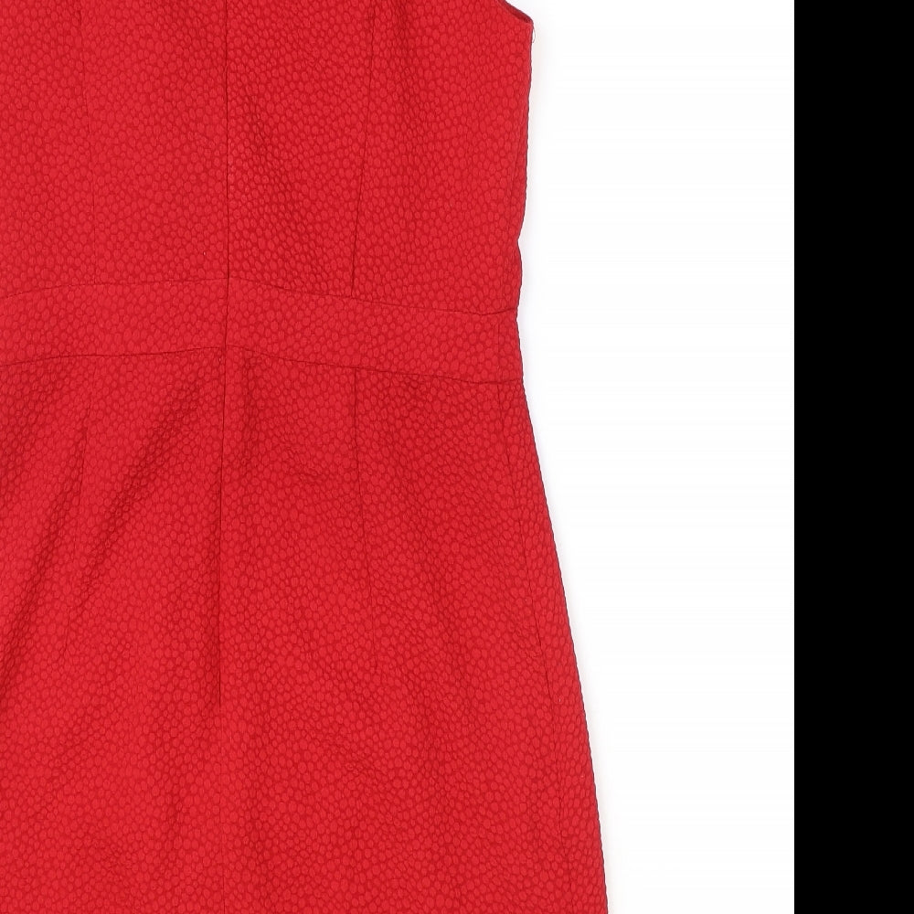 fever occasion Womens Red Geometric Polyester Sheath Size 10 Round Neck Zip