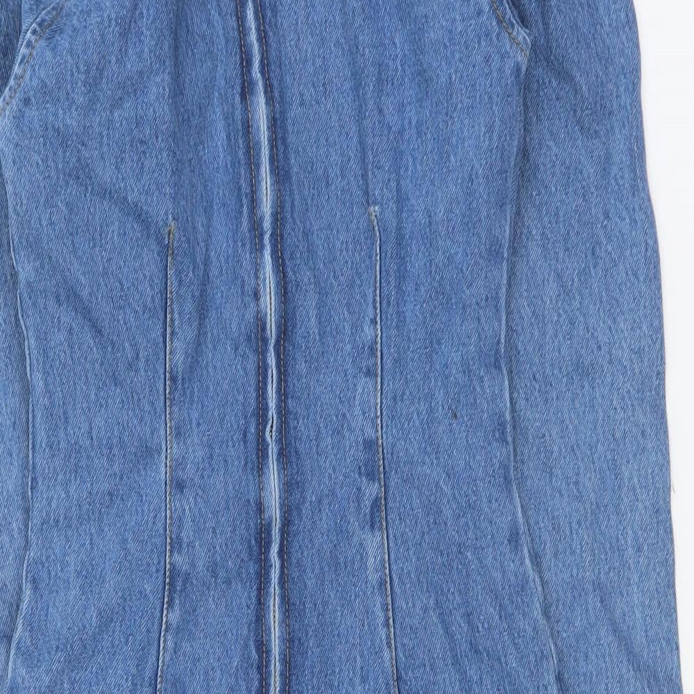 ASOS Womens Blue Cotton Bodycon Size 6 Square Neck Zip