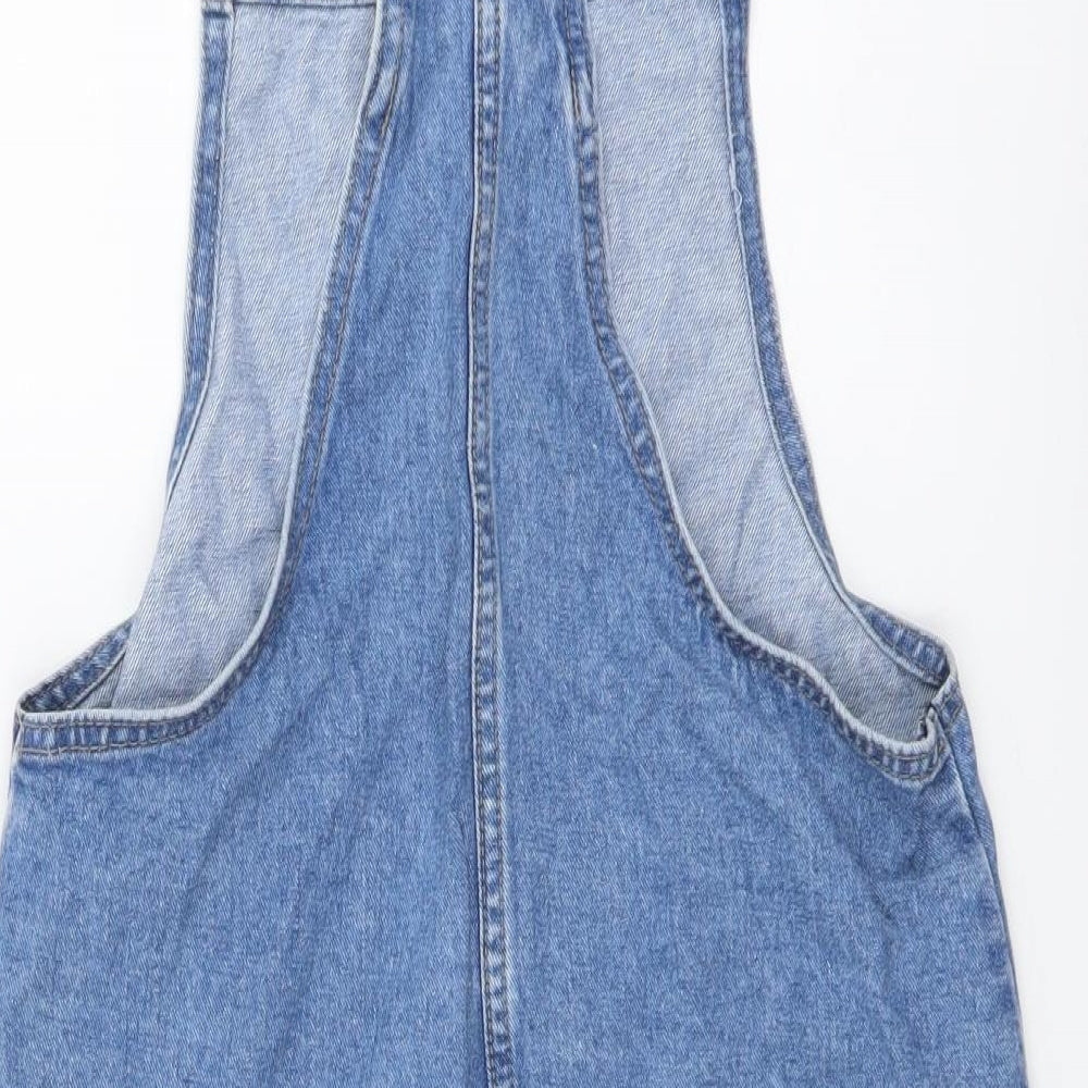 Denim & Co. Womens Blue Cotton Pinafore/Dungaree Dress Size 8 Square Neck Button