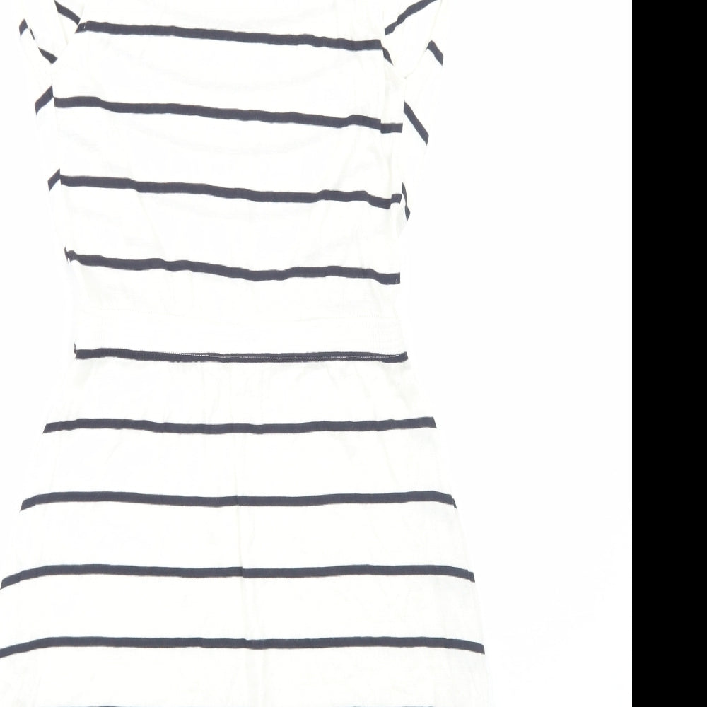 H&M Womens White Striped Viscose Fit & Flare Size 8 Cowl Neck Pullover
