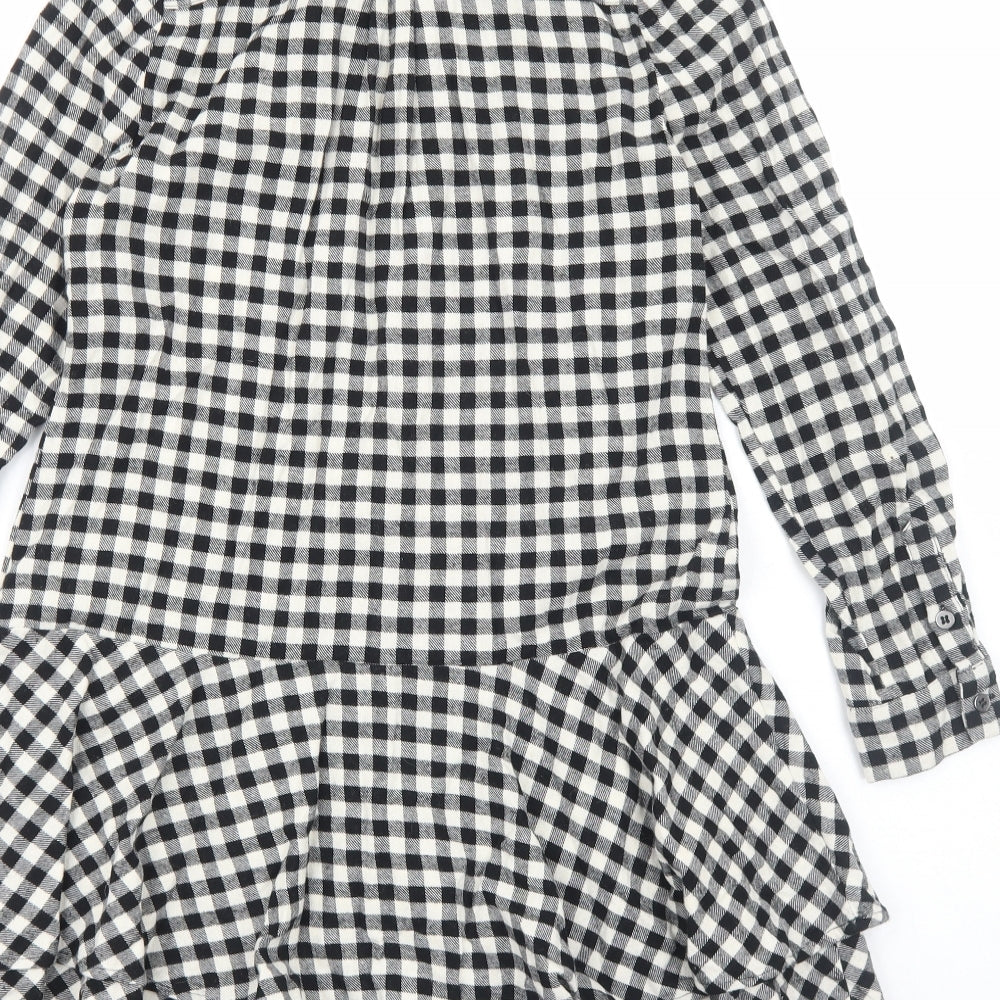 Mint Velvet Womens Black Geometric Cotton Shirt Dress Size 8 Collared Button