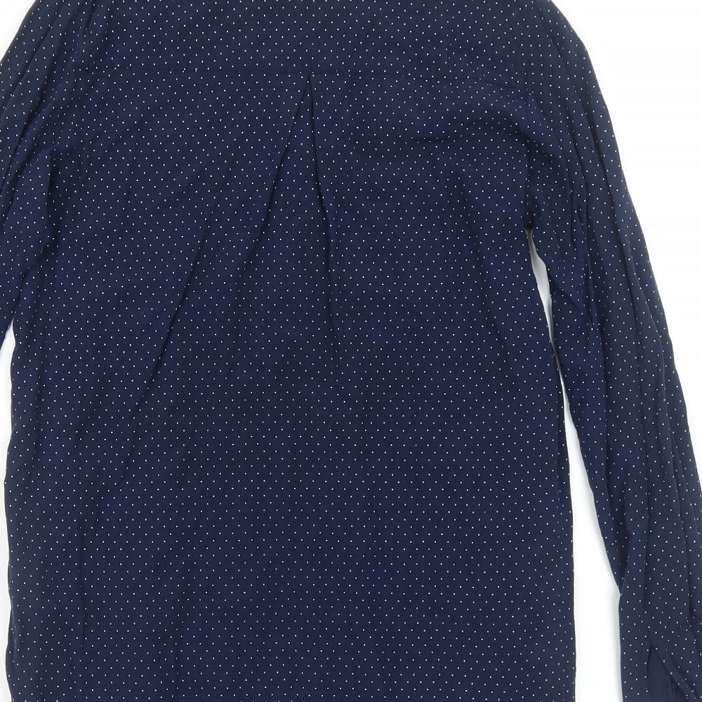 Esprit Womens Blue Polka Dot Viscose Basic Blouse Size 10 V-Neck