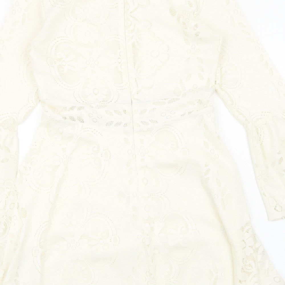 Topshop Womens Ivory Polyester A-Line Size 8 Round Neck Zip