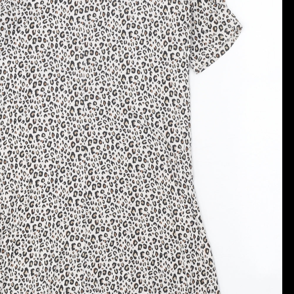 Marks & Spencer Womens Beige Animal Print Viscose Shift Size 10 Round Neck Pullover - Leopard print