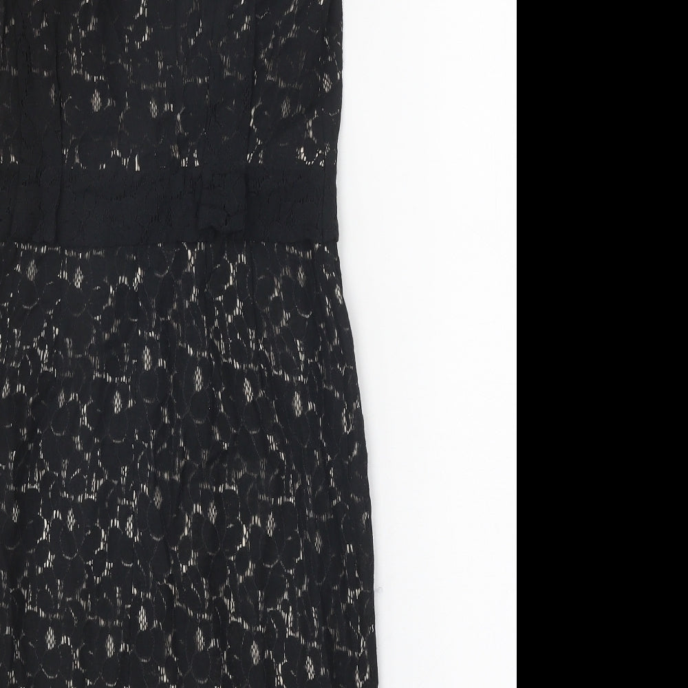 Preworn Womens Black Cotton Shift One Size Round Neck Zip