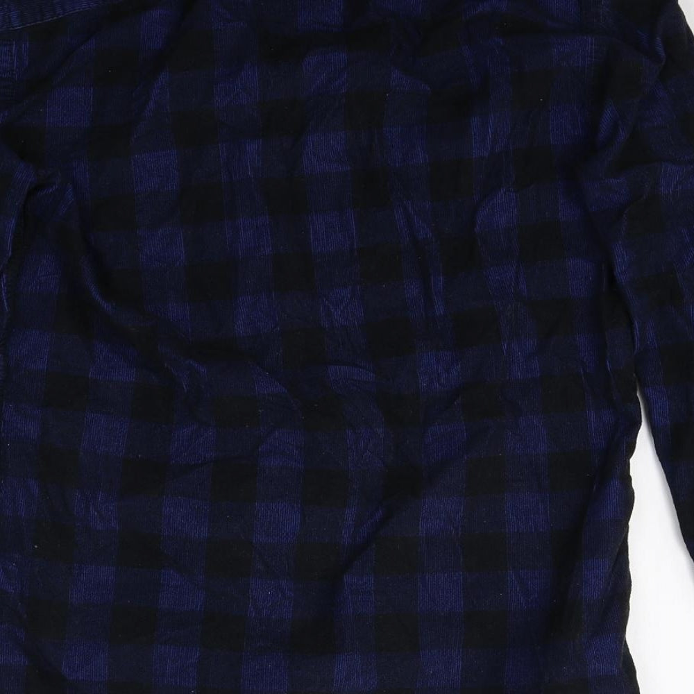 Marks & Spencer Mens Blue Check Cotton Button-Up Size S Collared Button
