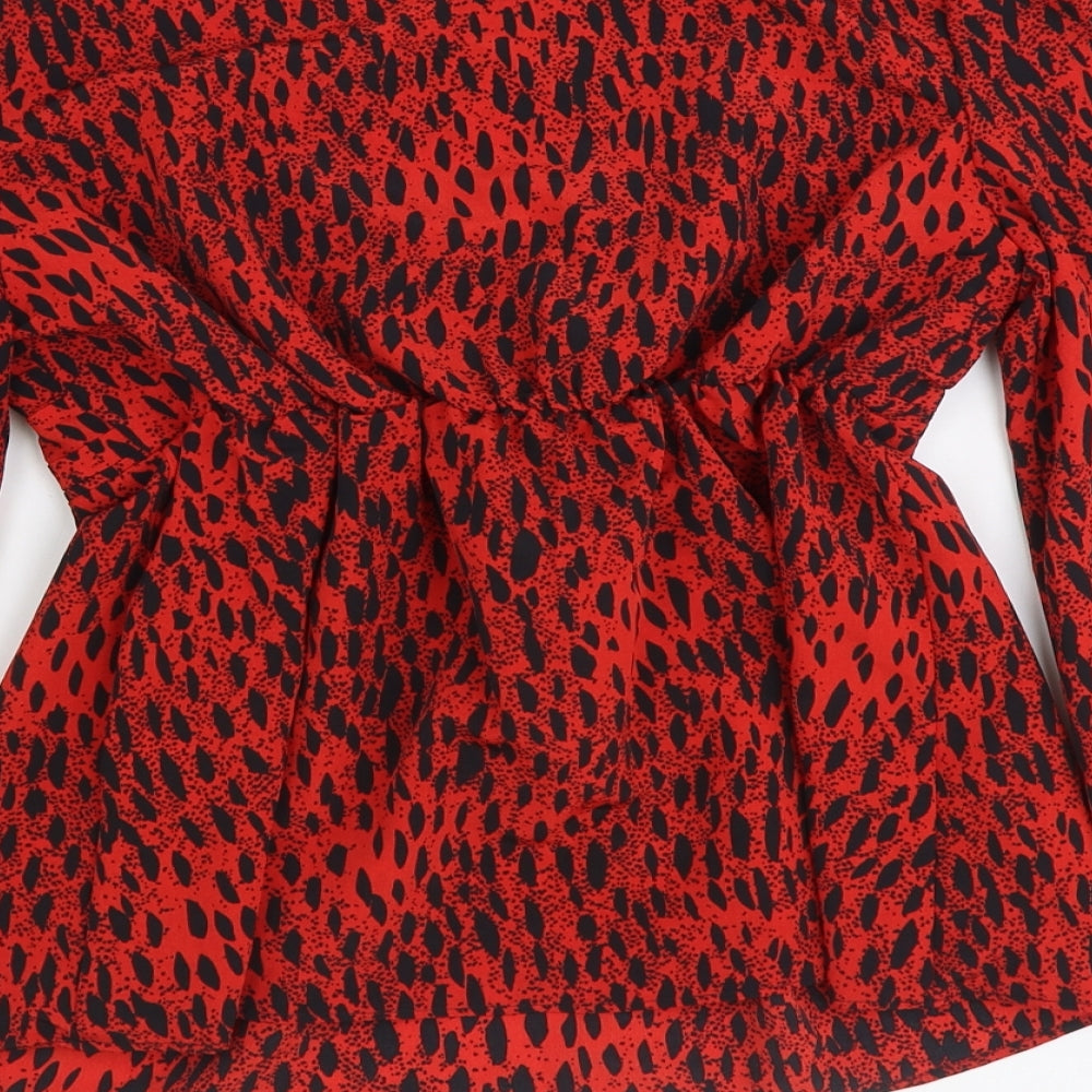 Topshop Womens Red Animal Print Viscose Basic Blouse Size 10 Sweetheart - Leopard Print
