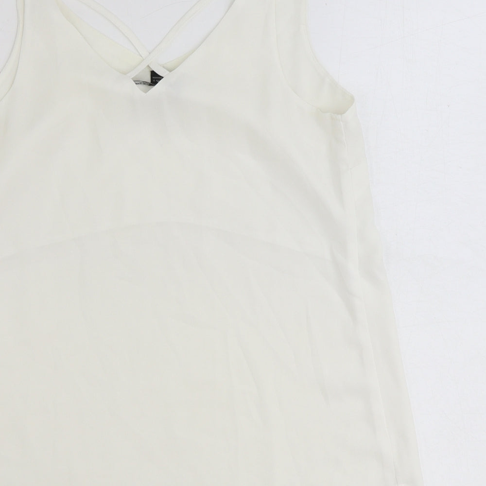 Dorothy Perkins Womens White Viscose Basic Tank Size 10 V-Neck