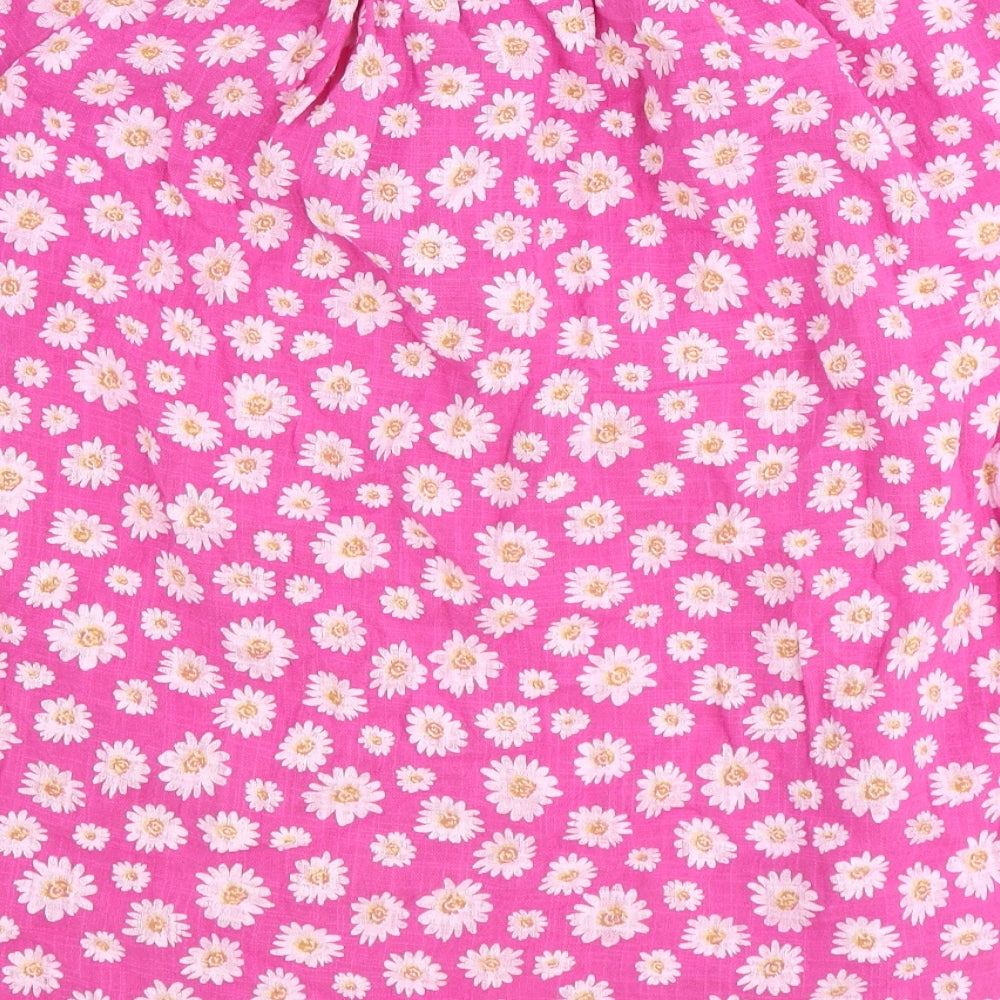 Moda Womens Pink Floral Cotton Basic Blouse Size 6 Round Neck