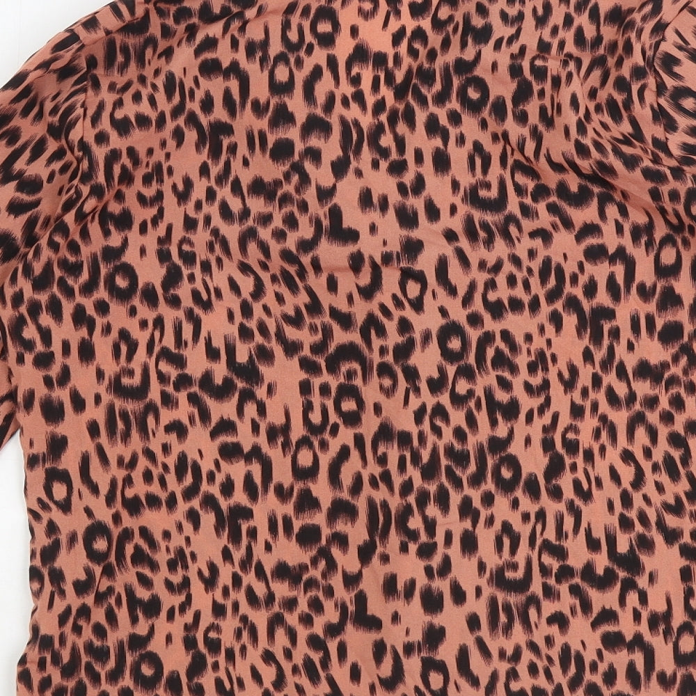 Preworn Womens Brown Animal Print Polyester Basic Button-Up Size L Collared - Leopard print