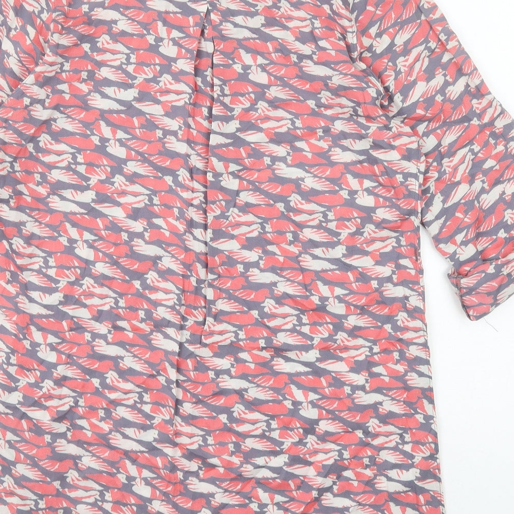 Preworn Womens Pink Geometric Cotton Tunic Button-Up Size 10 Collared