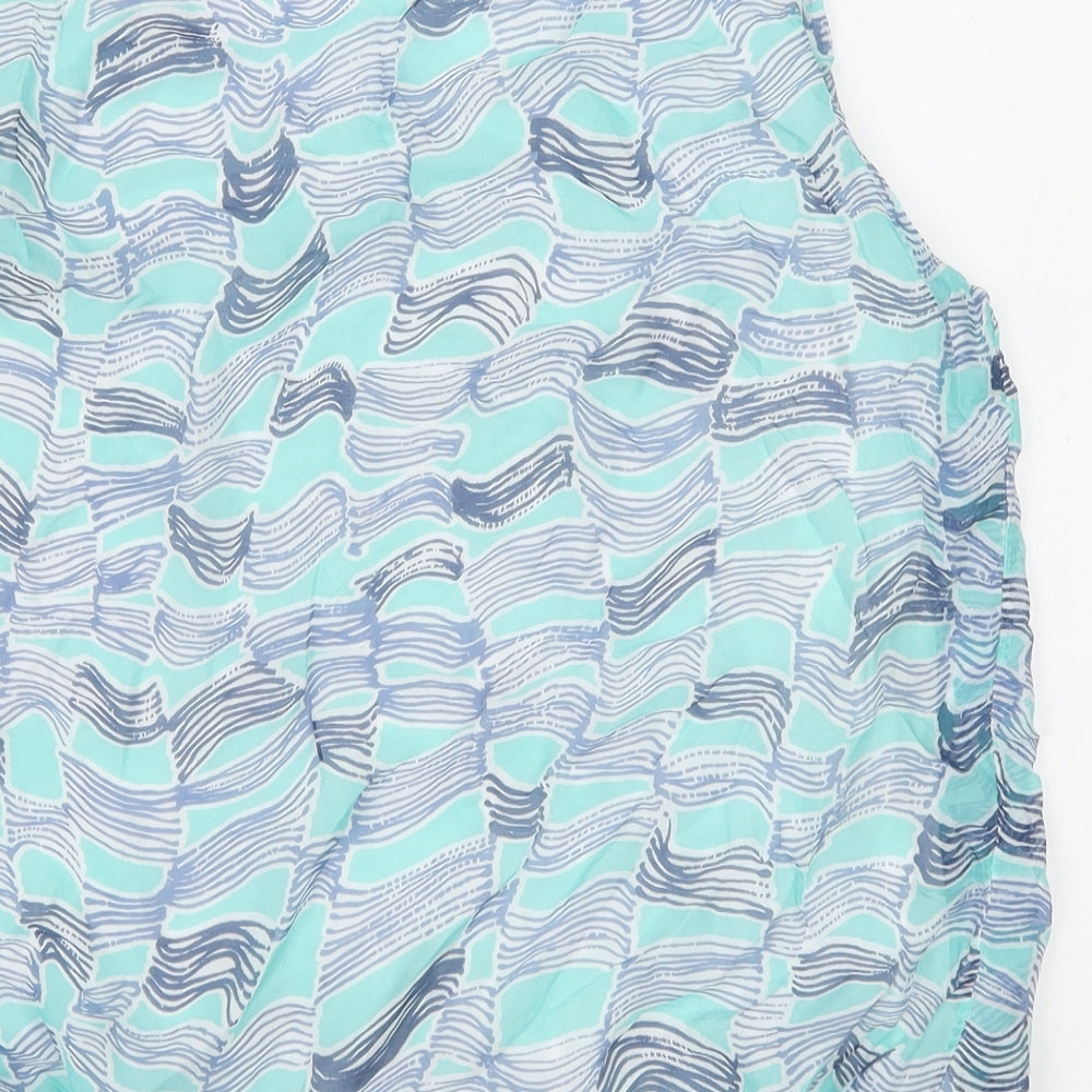 Giusy Womens Blue Geometric Viscose Basic Tank Size L Scoop Neck - Bubble Hem