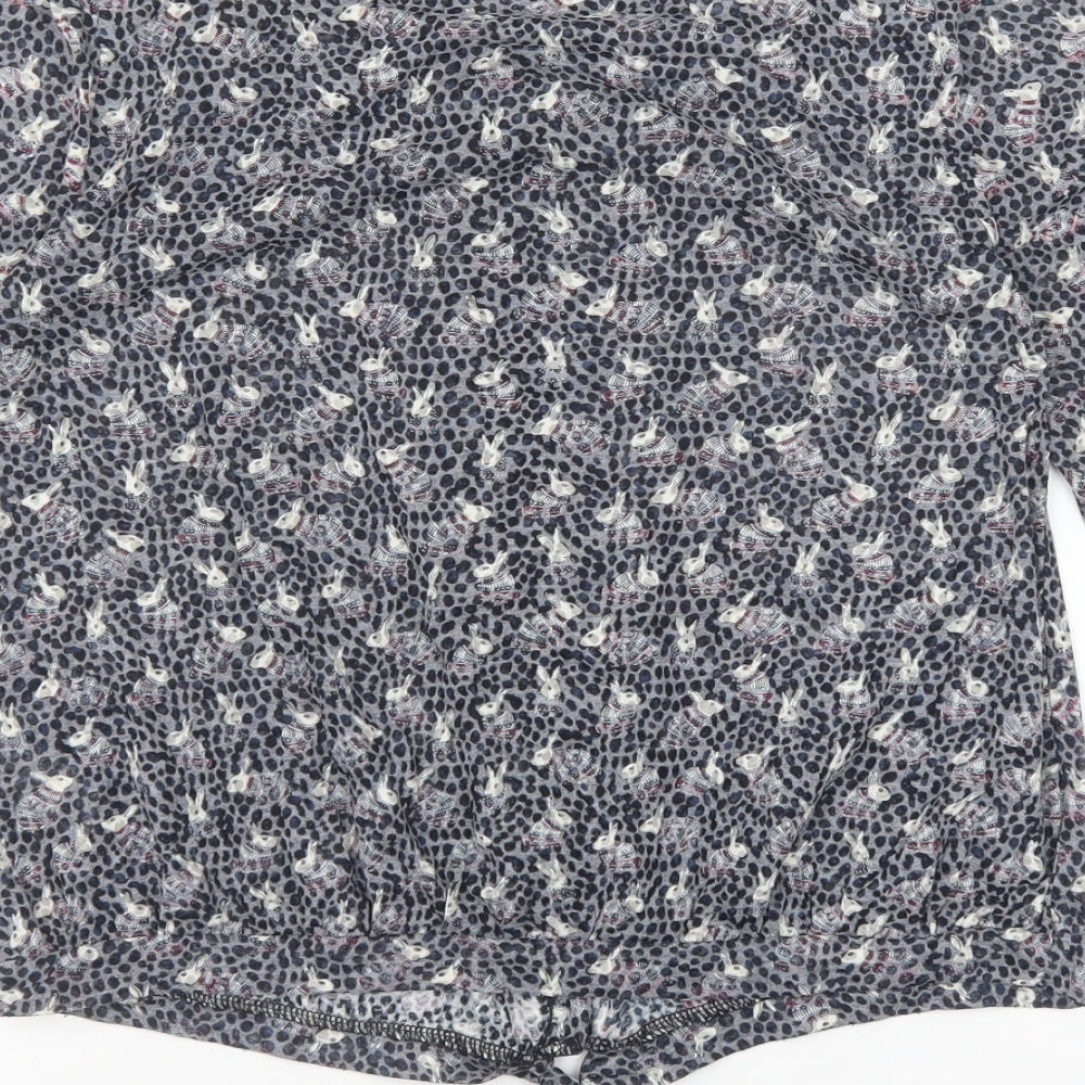 Marks & Spencer Womens Grey Geometric Polyester Basic Blouse Size 10 Scoop Neck - Rabbits, Tie front