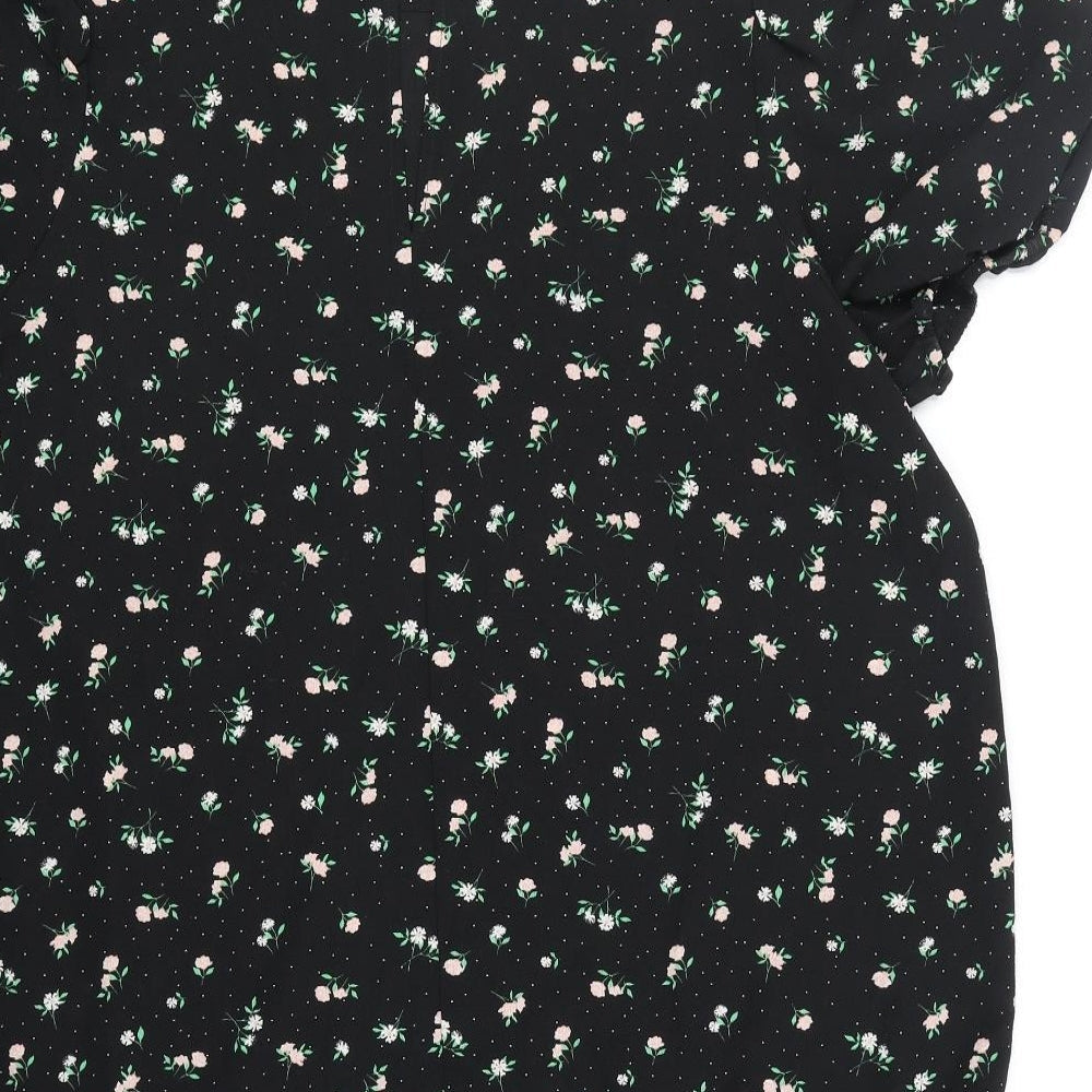 Divided Womens Black Floral Polyester Shirt Dress Size XL Round Neck Pullover