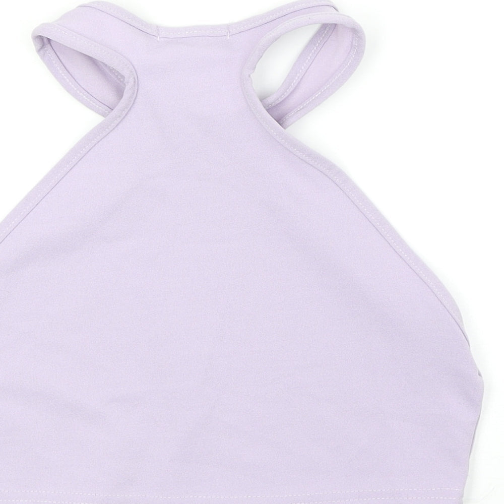 PRETTYLITTLETHING Womens Purple Polyester Cropped Tank Size 8 V-Neck