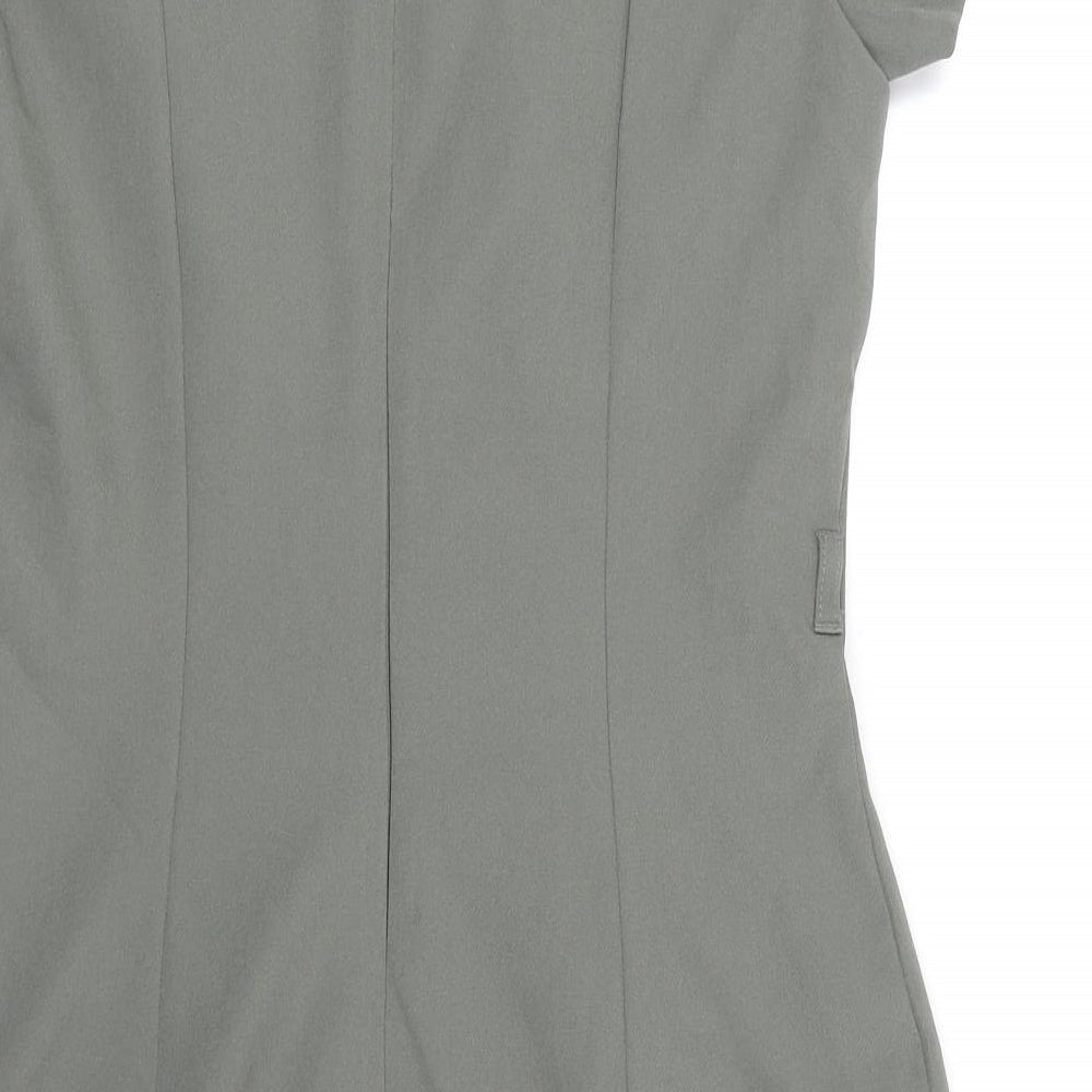 H&M Womens Green Polyester Shift Size 12 Round Neck Zip