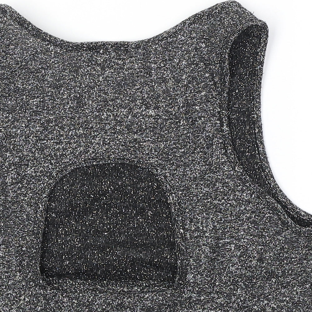 Sparkle & Fade Womens Black Polyester Cropped Tank Size M Scoop Neck - Cut Out Back Detail
