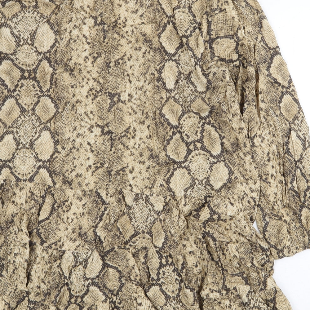 Zara Womens Beige Animal Print Polyester Shift Size 2XL High Neck Button - Snake Print