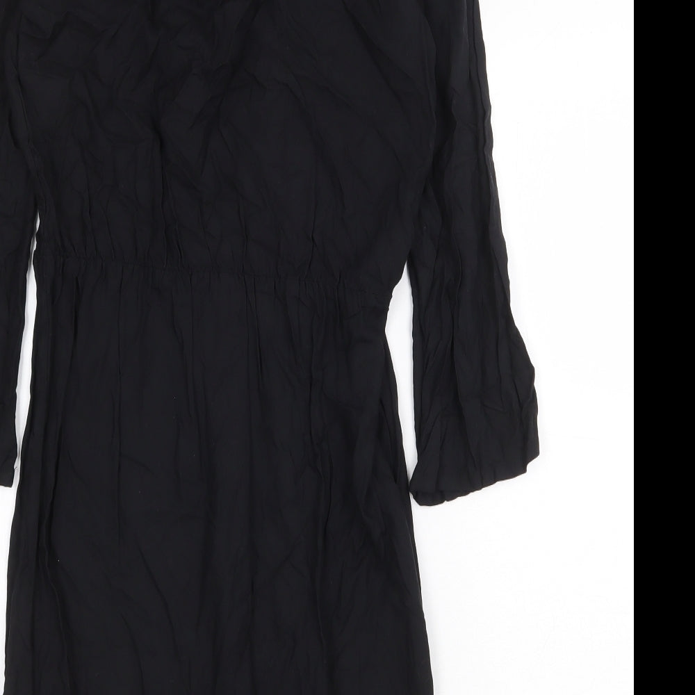 H&M Womens Black Viscose A-Line Size 8 V-Neck Pullover - Lace Up Detail