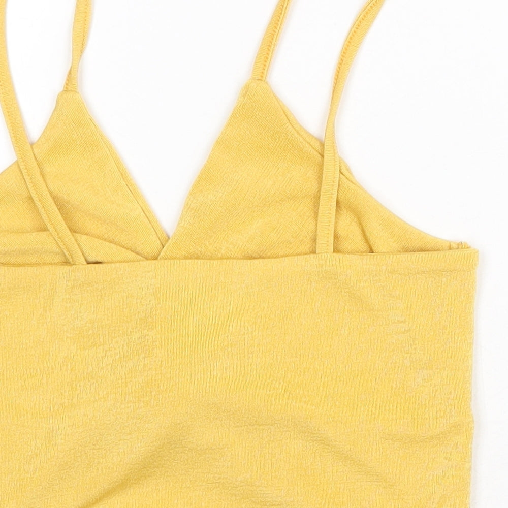 SHEIN Womens Yellow Polyester Cropped Tank Size S V-Neck - Knot Detail