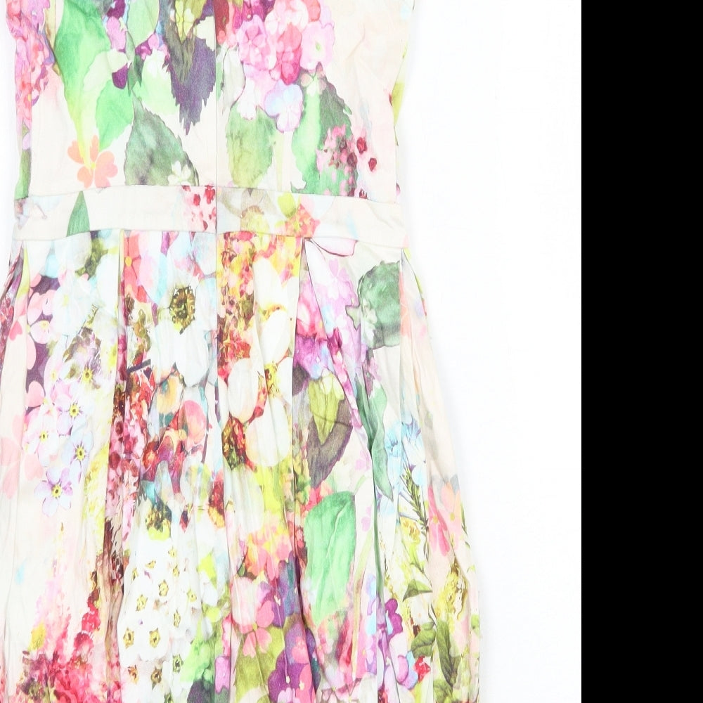 River Island Womens Multicoloured Floral Cotton Sheath Size 8 Round Neck Zip