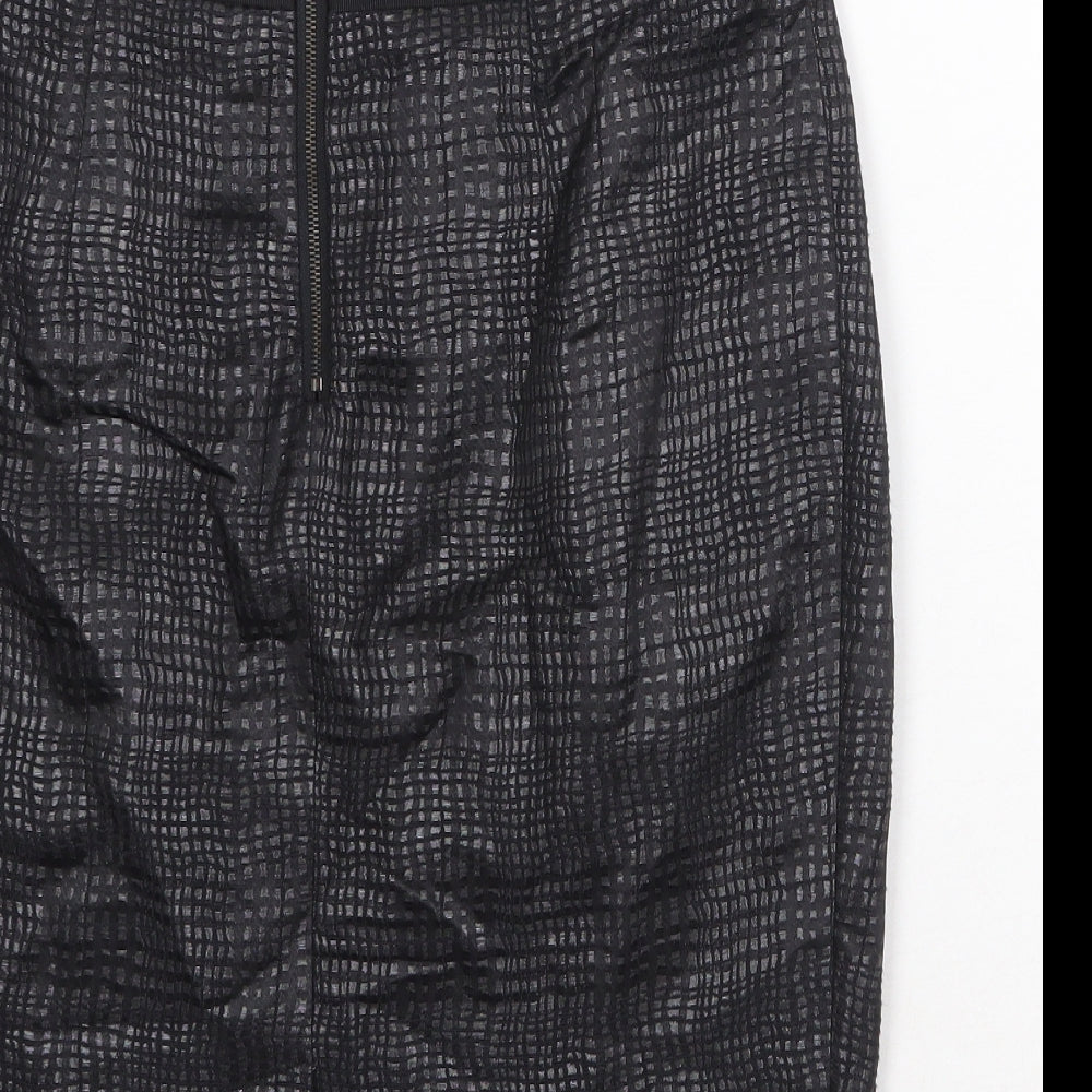 Marks & Spencer Womens Black Geometric Cotton Straight & Pencil Skirt Size 8 Zip