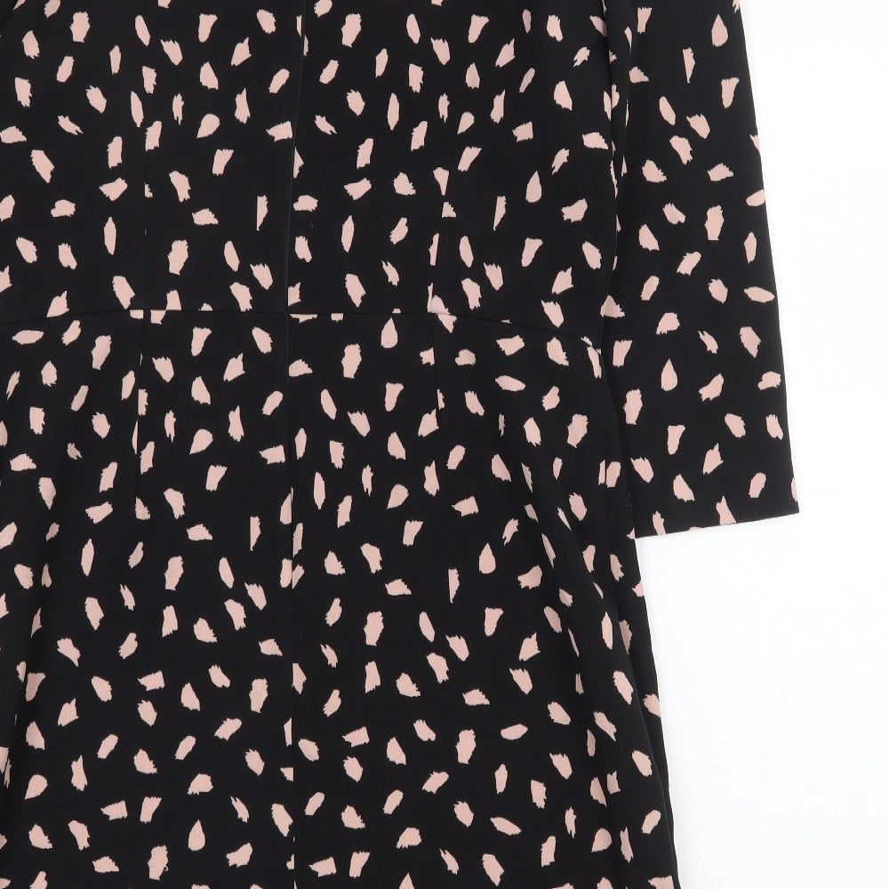 Warehouse Womens Black Geometric Cotton Sheath Size 14 Boat Neck Zip