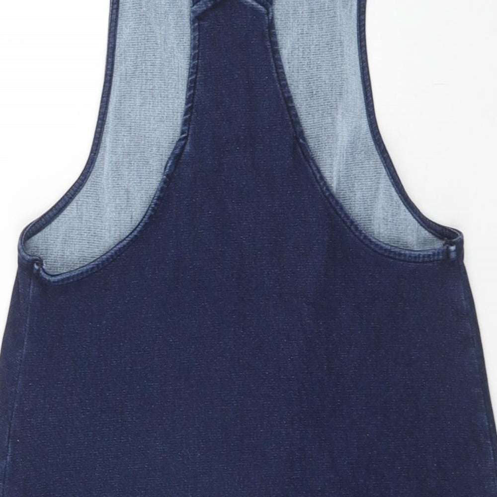 Matalan Womens Blue Cotton Pinafore/Dungaree Dress Size 8 Square Neck Pullover