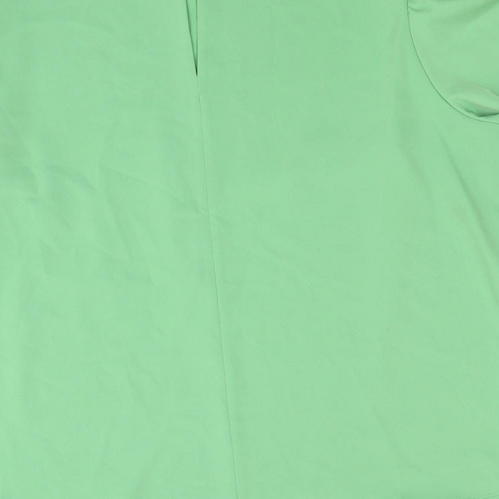 Preworn Womens Green Polyester Basic Blouse Size 14 Round Neck