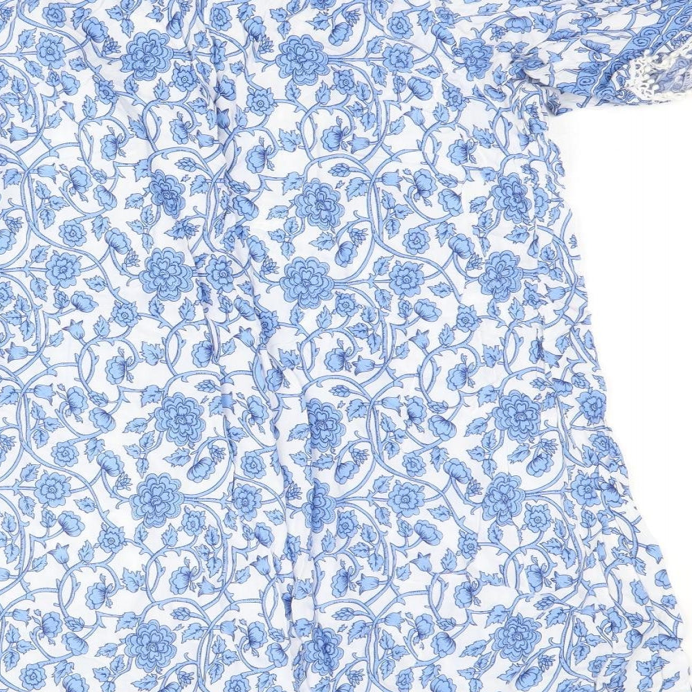 Stella Womens Blue Floral Viscose A-Line Size 10 Boat Neck Tie