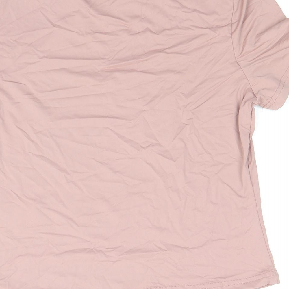 SheIn Womens Pink Polyamide Basic T-Shirt Size L Round Neck