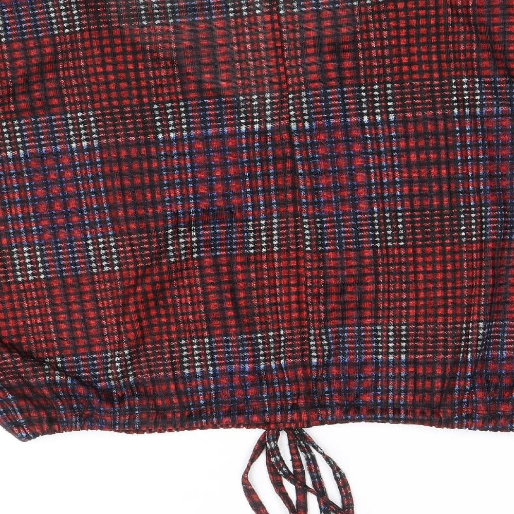 RESERVED Womens Multicoloured Plaid Polyester Cropped Blouse Size M V-Neck