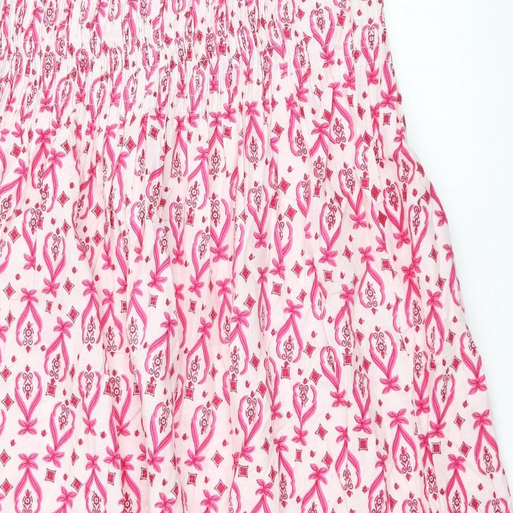 Preworn Womens Pink Geometric 100% Cotton Fit & Flare Size M Off the Shoulder Pullover