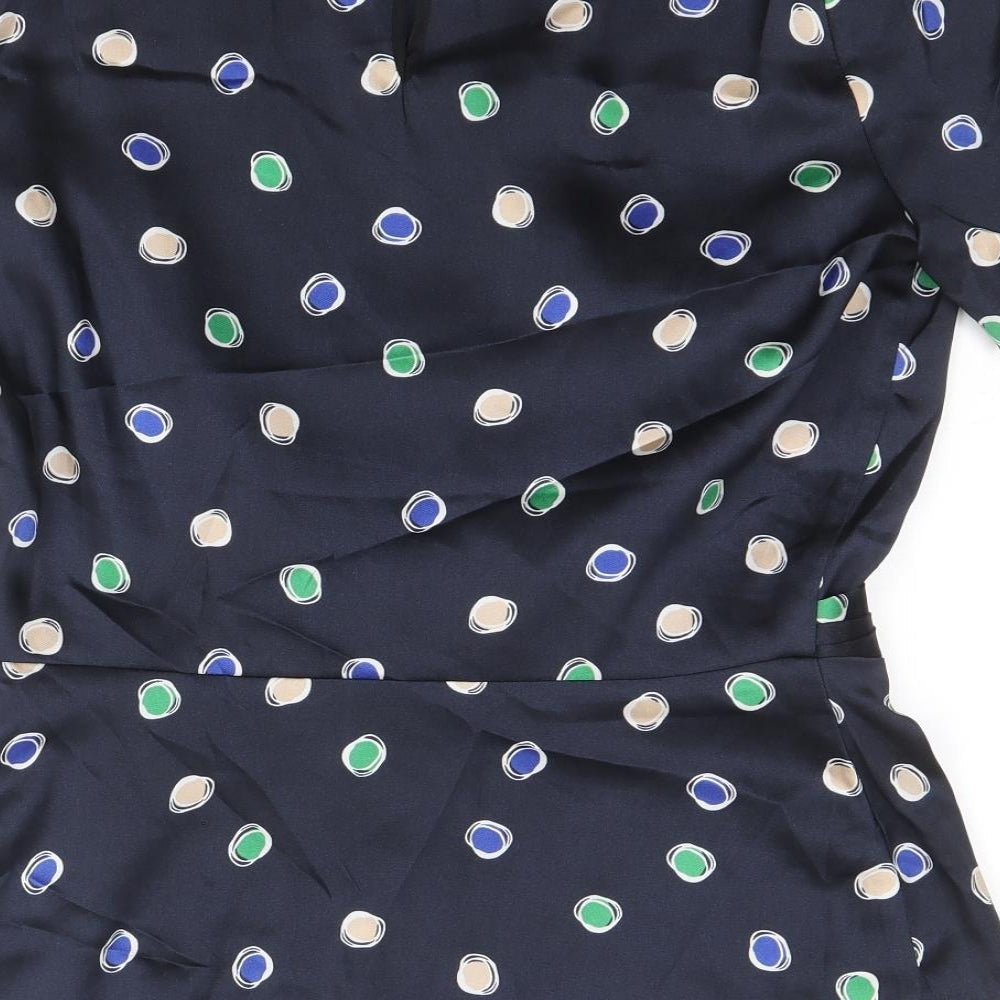 Clements Ribeiro Womens Black Polka Dot Polyester Basic Blouse Size 12 Boat Neck - Front Pleat Detail