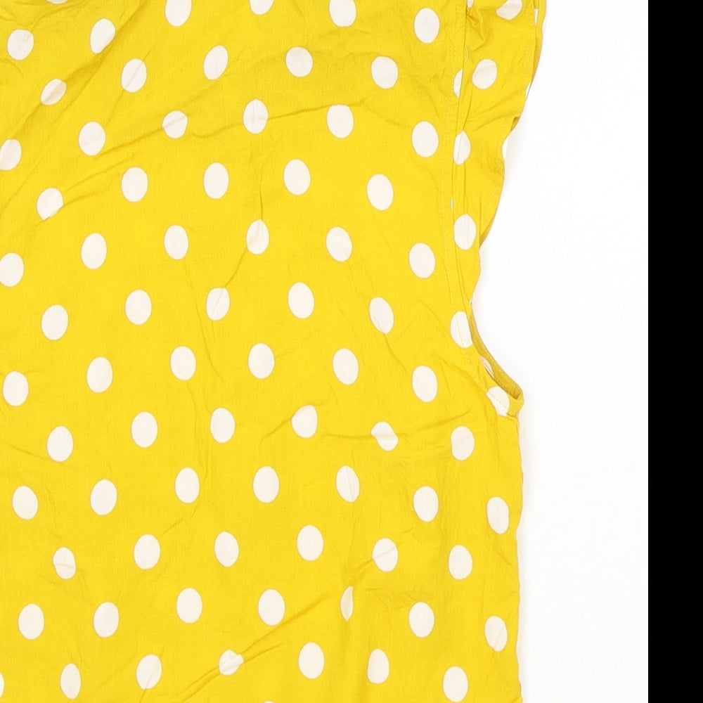 Oasis Womens Yellow Polka Dot Viscose Basic Button-Up Size 8 Collared