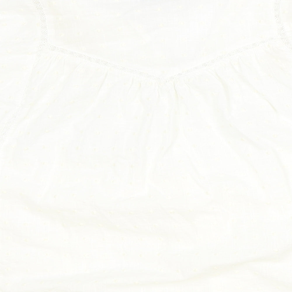 Pull&Bear Womens Ivory Cotton Basic Blouse Size M V-Neck