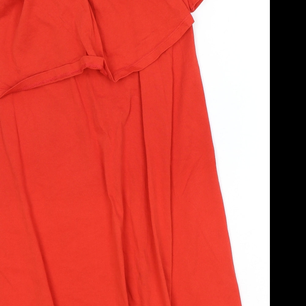 ASOS Womens Red 100% Cotton Trapeze & Swing Size 10 One Shoulder Pullover