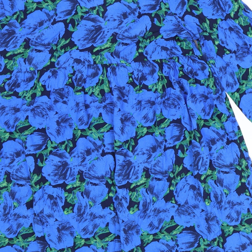 Primark Womens Blue Floral Viscose Shift Size 12 V-Neck Pullover