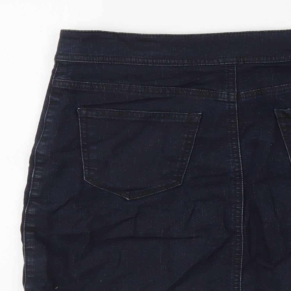 Marks and Spencer Womens Blue Cotton Straight & Pencil Skirt Size 8 Button