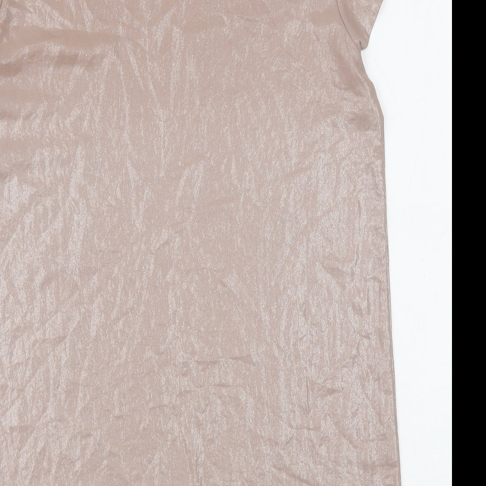 Warehouse Womens Beige Polyester Tunic T-Shirt Size 10 Boat Neck